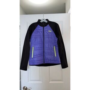FILA- Black and Purple Track Jacket with Neon Green- Size Medium
